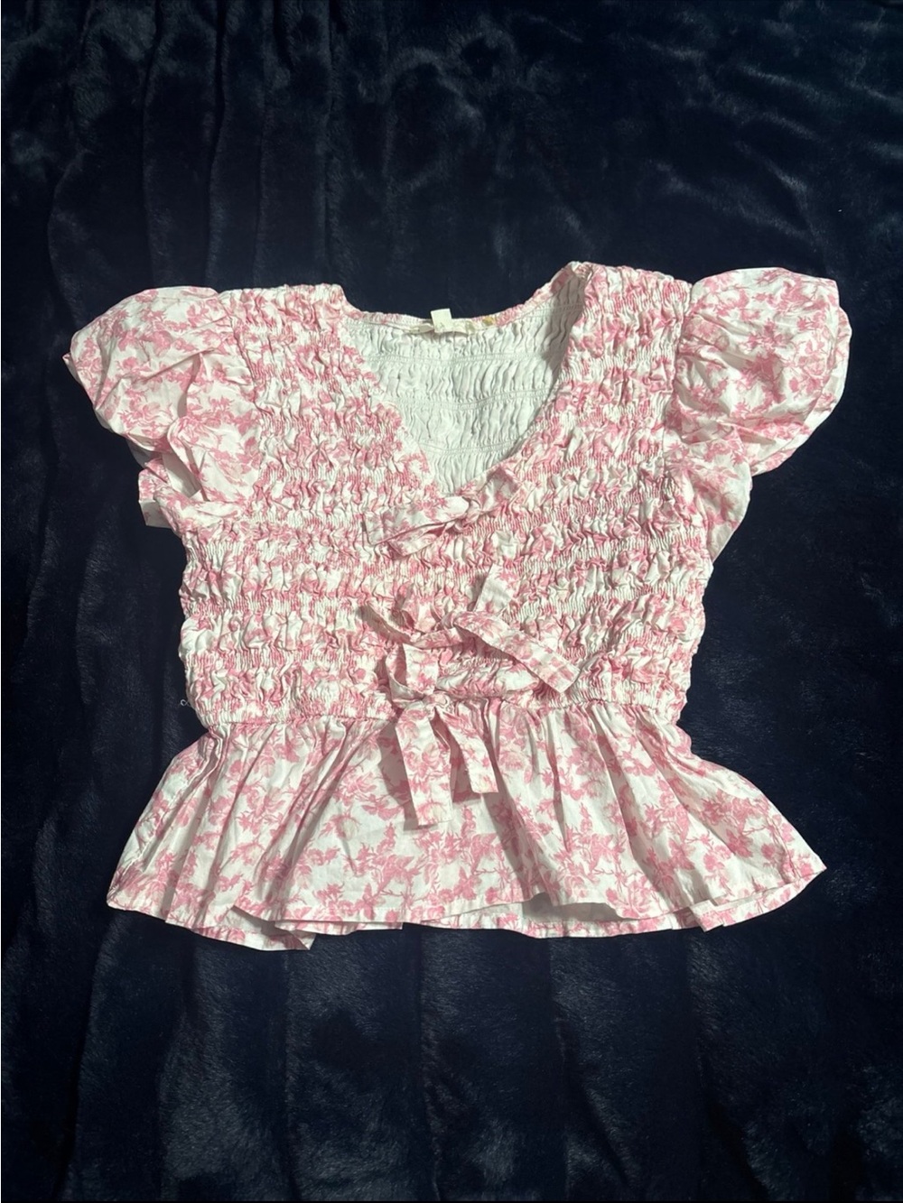 Pink Floral Smocked Peplum Blouse